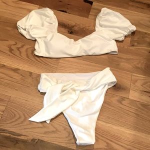NWT SwimGirls White Knot Puff Sleeve Two Piece